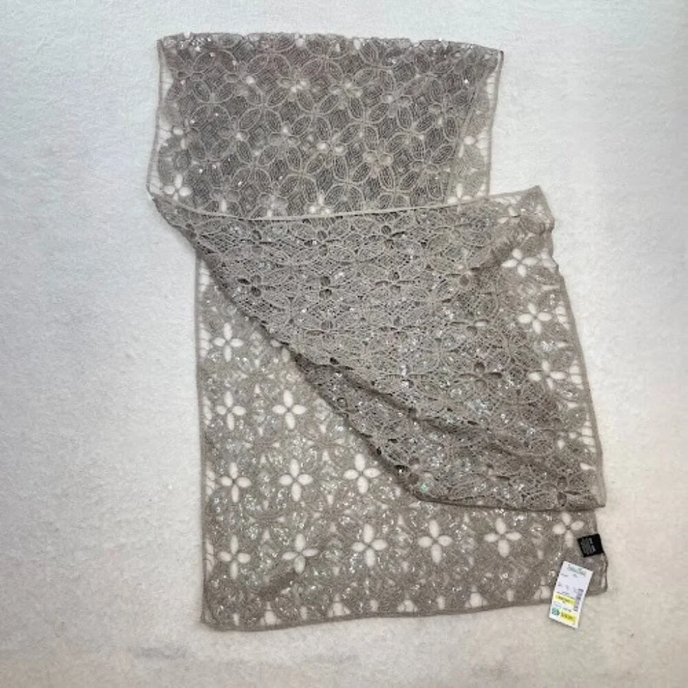 Crochet Scarf Taupe Subtle Gold Metallic Accent For Sparkle